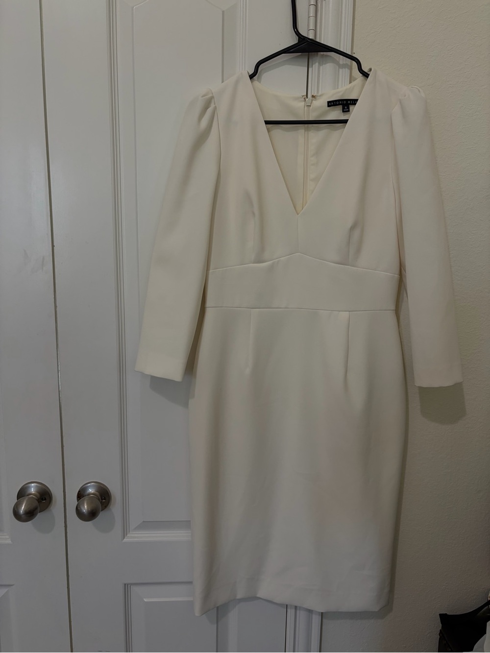 Antonio Melani Ivory V-Neck Long Sleeve Sheath Dress